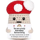 Positive Mushroom Decor Gift for Women Men, Easter Basket Stuffers Inspirational Birthday Gift Cheer Up Thinking Of You Uplifting Affirmation Emotional , Mushrooms Stuff Plush Desk Crochet Mushroom