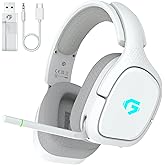 gmrpwnage 2.4GHz Wireless Gaming Headsets for PS5, PS4, PC, Switch - Bluetooth 5.4 Gaming Headphones with Noise Canceling Mic, Low Latency Connection, 3D Immersive Surround Sound, 30H Battery, White