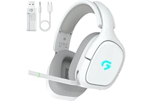 gmrpwnage 2.4GHz Wireless Gaming Headsets for PS5, PS4, PC, Switch - Bluetooth 5.4 Gaming Headphones with Noise Canceling Mic, Low Latency Connection, 3D Immersive Surround Sound, 30H Battery, White
