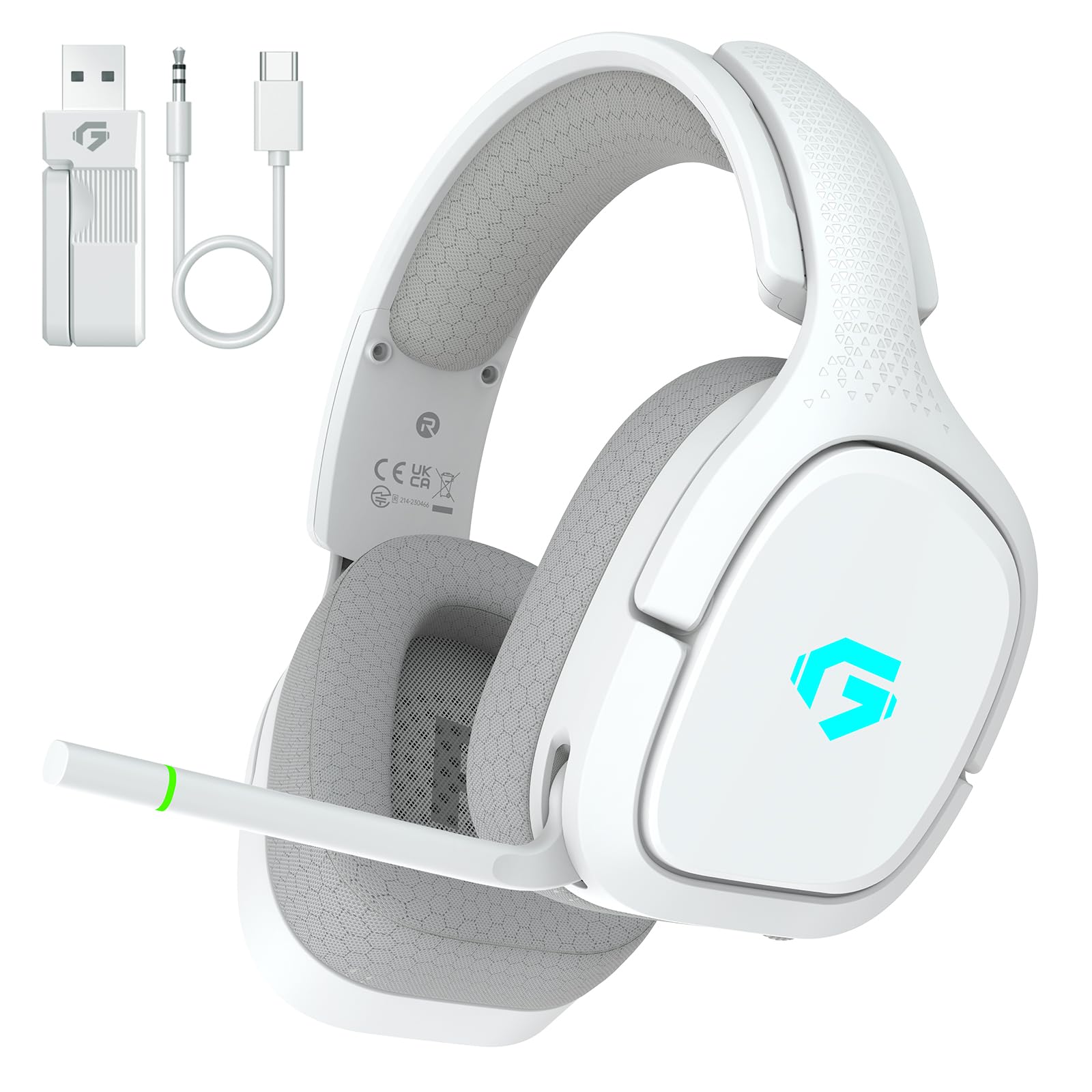 Photo 1 of 2.4GHz Wireless Gaming Headsets for PS5, PS4, PC, Switch - Bluetooth 5.4 Gaming Headphones with Noise Canceling Mic, Low Latency Connection, 3D Immersive Surround Sound, 30H Battery, White