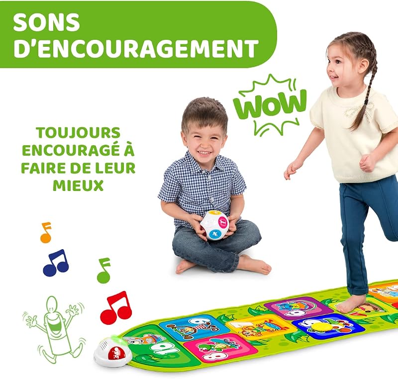 Marelle de la Jungle Tapis de Jeu Musical pour Bébés et Enfants, Jouet Electronique et Interactif avec Sons et Lumières, Jeu de la Marelle, 2 Modes de Jeu, 150 cm - Jouet Enfant de 2 à 5 Ans
