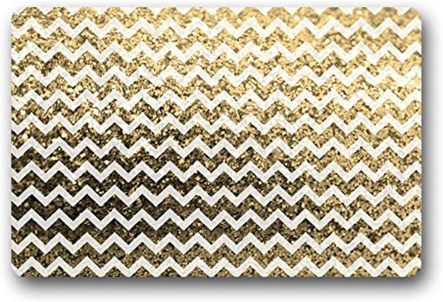 Heymats Glitter Sparkly Bling Chevron Gold Custom Doormat Machine-washable Floor/Bath Decor Mats Rug