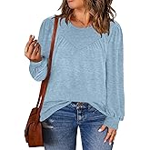 DOLNINE Womens-Plus-Size-Tops Trendy Puff Long Sleeve Shirts Cute Crewneck Pleated Blouses Lightweight Loose Fit Sweatshirts