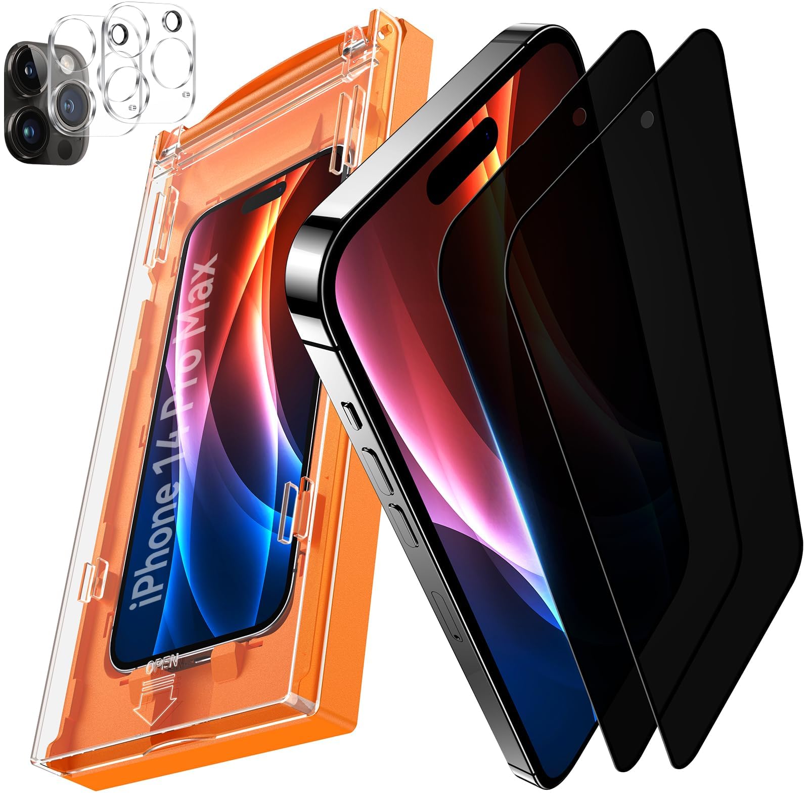 DIMONCOAT 2+2 Packs for iPhone 14 Pro Max Privacy Screen Protector 6.7'' with Camera Lens Protector [Zero Bubble, Auto-Dust Removal] 23° Anti-Spy Tempered Glass[10X Military Protection] Case Friendly