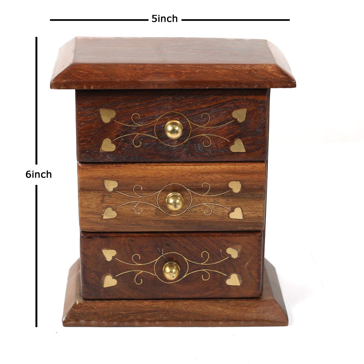 Willart Sheesham Wood Three Drawer Almirah With Brass Inlay Work Small Cabinet Furniture Mini Storage Cabinet Wooden Seven Drawer Mini Chest With Brass Inlay Work Wooden Home Decorative Amazon In Home Improvement