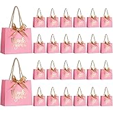 QIELSER 50 Pack Small Thank You Gift Bags with Handles, Pink Mini Party Favor Bags 5.5''x 2.5''x4.7'', Mini Gift Bags Bulk with Bow Ribbon for Valentine's Day, Bridal, Wedding, Baby Shower