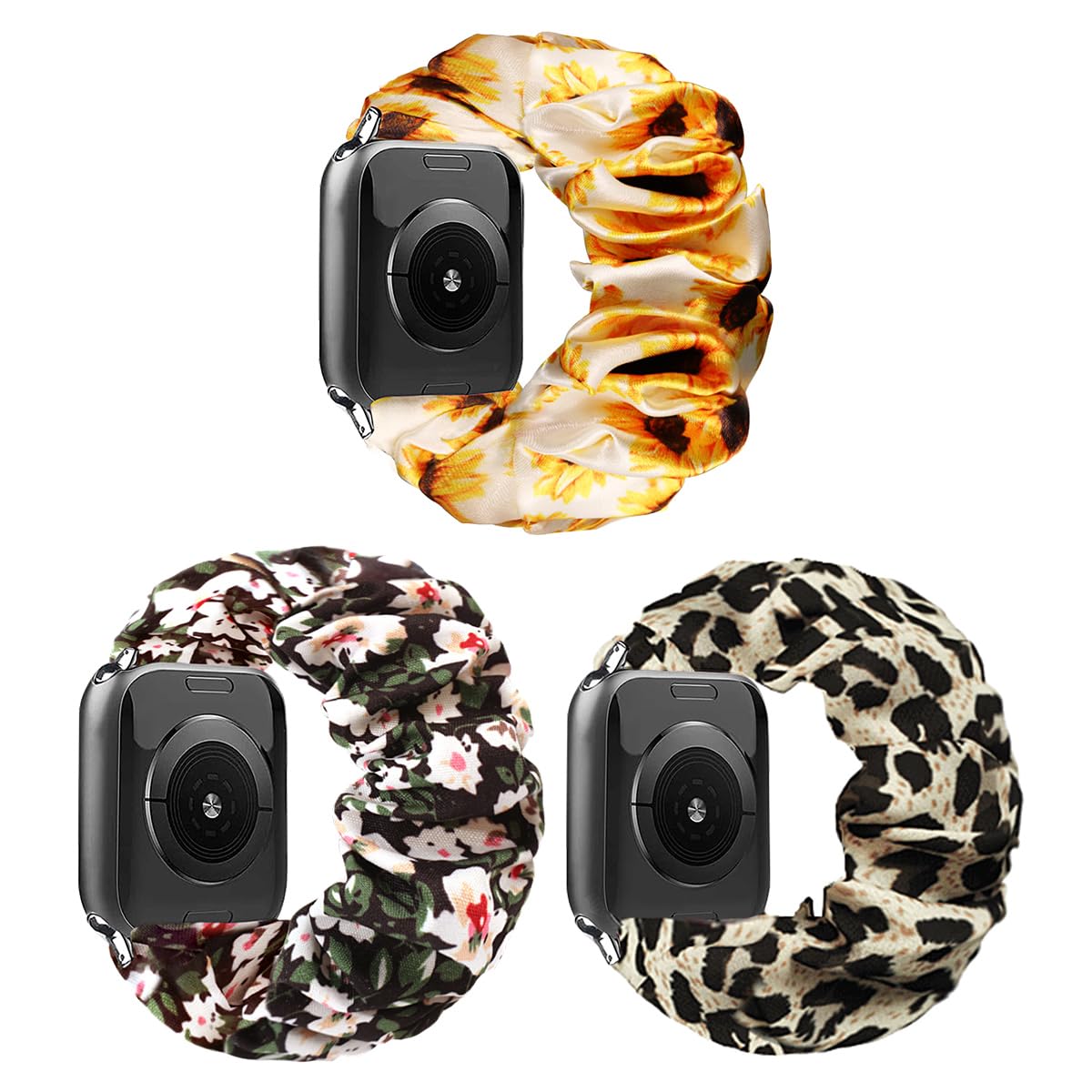 Meideli 3 Pack Compatible with Apple Watch Strap 40mm 41mm 42mm, Pattern Printed Fabric Wristband Scrunchie Elastic Strap for Apple iWatch Sery 9 8 7 6 5 4 SE