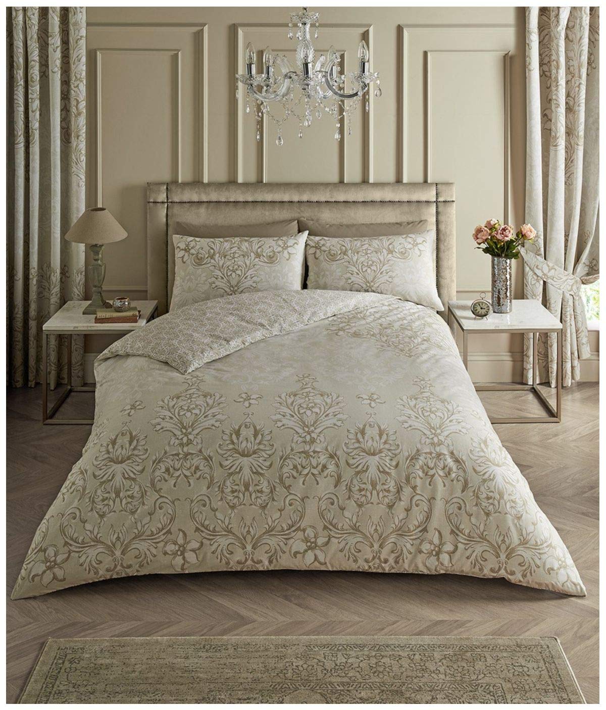 GC GAVENO CAVAILIA Printed Duvet Cover Sets, Reversible Bedding Bed Set, Polycotton Quilt Covers, Antoinette-Natural, King (674030)