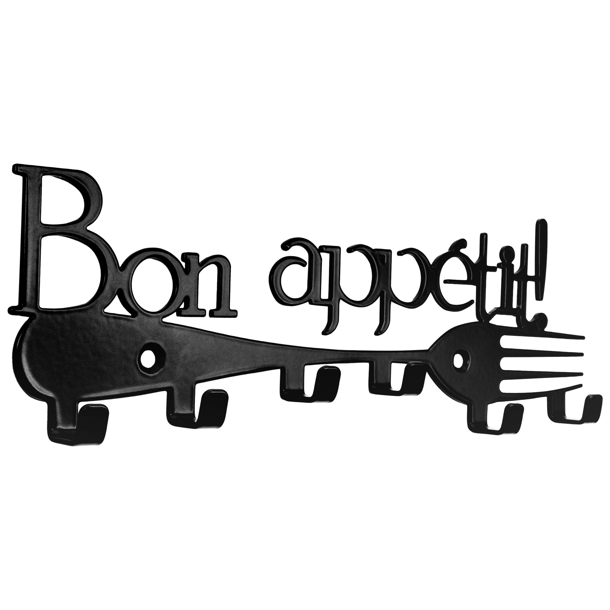 Galleksa Key Holder Hanger Hooks Towel Rack Kitchen Home Wall Organizer Black White (Bon Appetit Black)