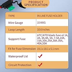 XJlSGXUSG Waterproof Inline Fuse Holder 10AWG Wire