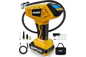 SYPOUSY Upgraded Tire Inflator Portable Air Compressor, 160PSI Cordless Air Pump with 20V Rechargeable Battery, 2X Faster Inflation, Digital Pressure Gauge for Car, Motorcycle, E-Bike & Balls (Yellow)