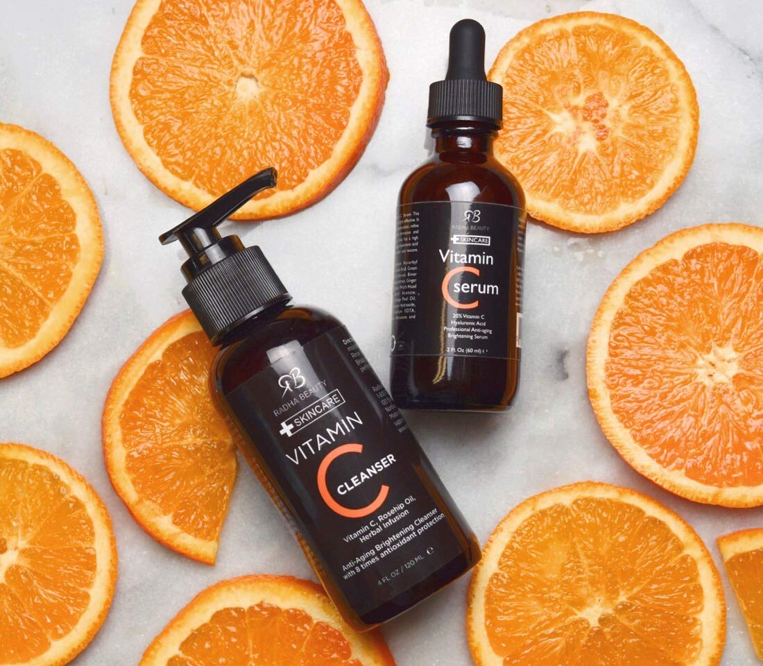 Radha Beauty Vitamin C Complete Facial Care Kit - 3-in-1 Anti-Aging Set with Cleanser, Serum, and Moisturizer for Wrinkles, Dark Spots, and Acne. Day & Night Brightening Skincare Gift Set: Beauty