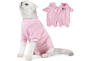 CESEONCE Cat Recovery Suits, Onesie for Cat Pet Wound Care After Surgery,The E-Collar Alternative for Post-Operative Care Bandages Post-Surgery Wear (Light Pink, L)