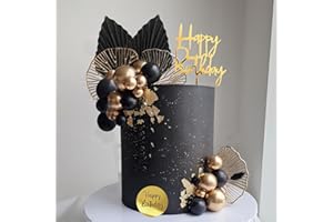LEFUBABY Man Cake Toppers Happy Birthday Cake Topper Black Gold Balls Cake Decorations for Birthday Wedding Baby Shower Party Decorationn