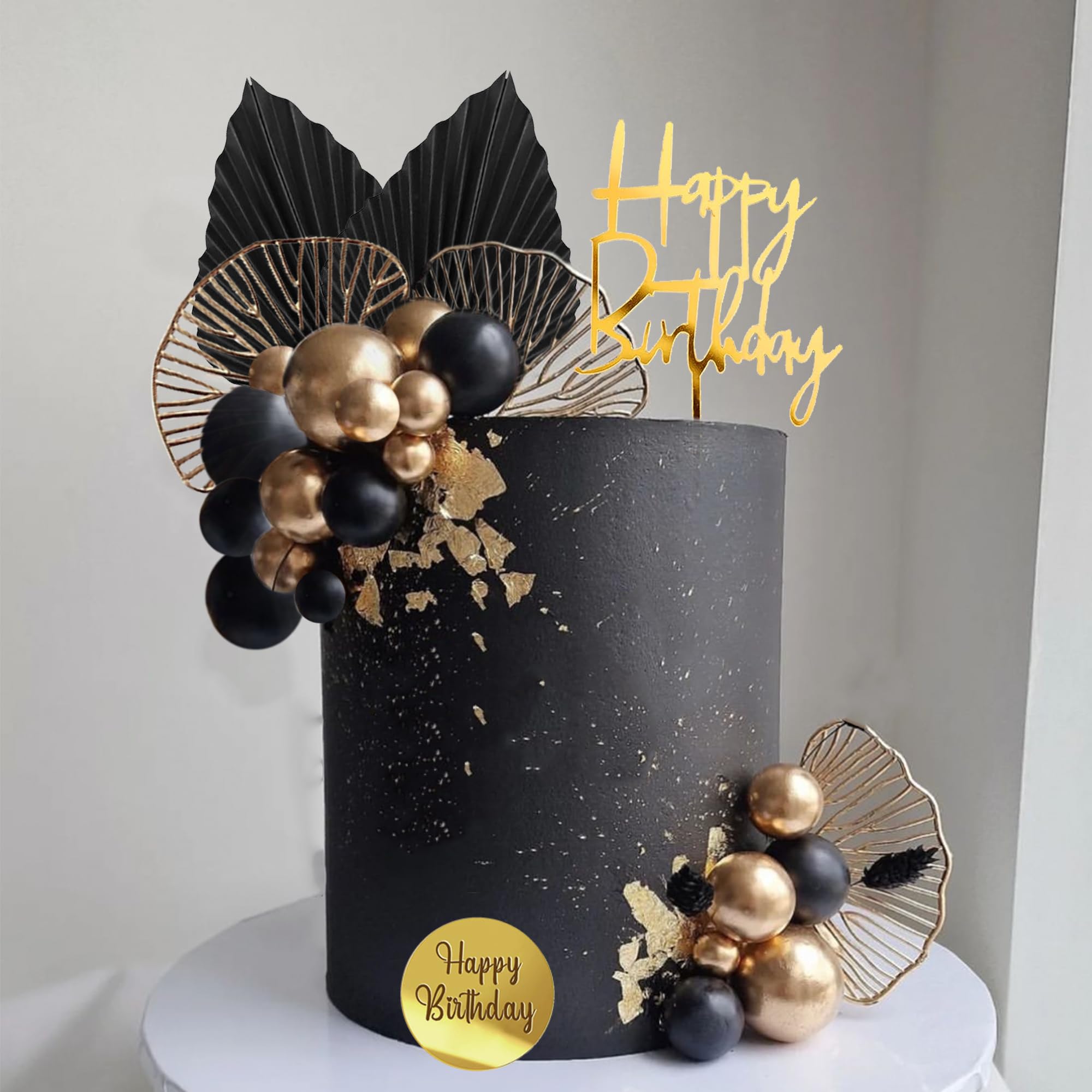 Photo 1 of Man Cake Toppers Happy Birthday Cake Topper Black Gold Balls Cake Decorations for Birthday Wedding Baby Shower Party Decorationn