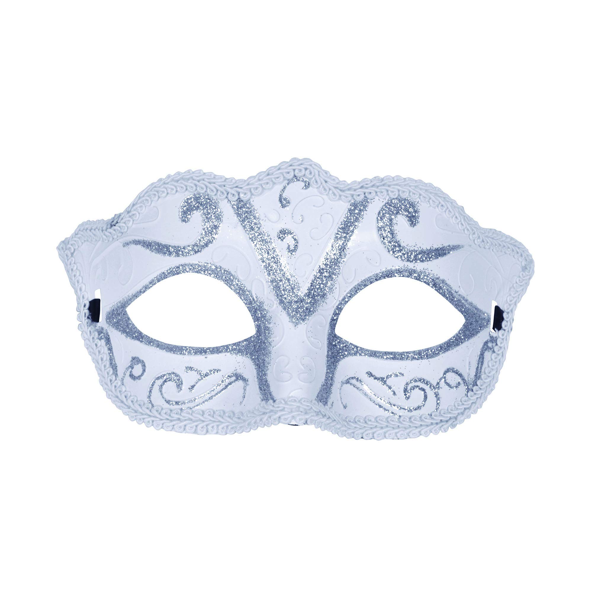 Bristol Novelty EM135 Eyemask Plastic White/Silver Glitter, Women
