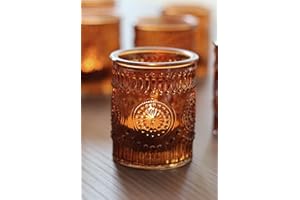 SHMILMH Amber Tealight Candle Holders Set of 36, Ribbed Votive Candle Holders Bulk for Vintage Wedding Birthday Party Christmas Table Decoration
