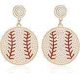 Beaded Game Day Baseball Football Earrings for Women Handmade Bead Crystal Drop Dangle Sports Earrings Holiday Party Jewelry Gifts
