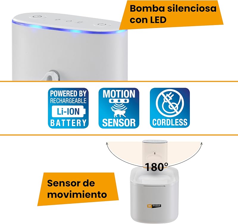 Astra-Small Cat and Dog Fountain, fonte de água para gatos sem fios, dispensador recarregável para gatos, sensor de movimento, 3 L, filtro de três estágios, USB-C incluído