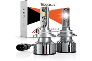 ENJOYAKOM 9005/HB3 LED Headlight Bulbs, 24000LM 800% Brightness LED Fog Light Bulbs for High Beam, 6500K Cool White 9005 LED Light IP68 with Cooling Fan, Plug-N-Play, Pack of 2
