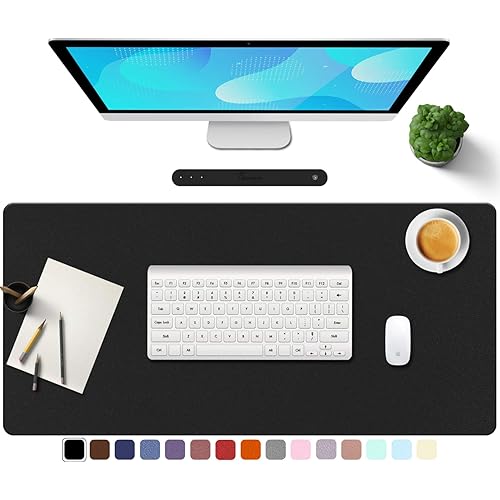 TOWWI PU Leather Desk Pad with Suede Base, Multi-Color Non-Slip Mouse Pad, 32” x 16” Waterproof Desk Writing Mat, Large Desk Blotter Protector (Black)
