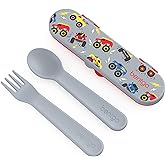 Bentgo Kids Utensil Set - Reusable Plastic Fork, Spoon & Storage Case - BPA-Free Materials, Easy-Grip Handles, Dishwasher Safe - Ideal for School Lunch, Travel, & Outdoors (Trucks)