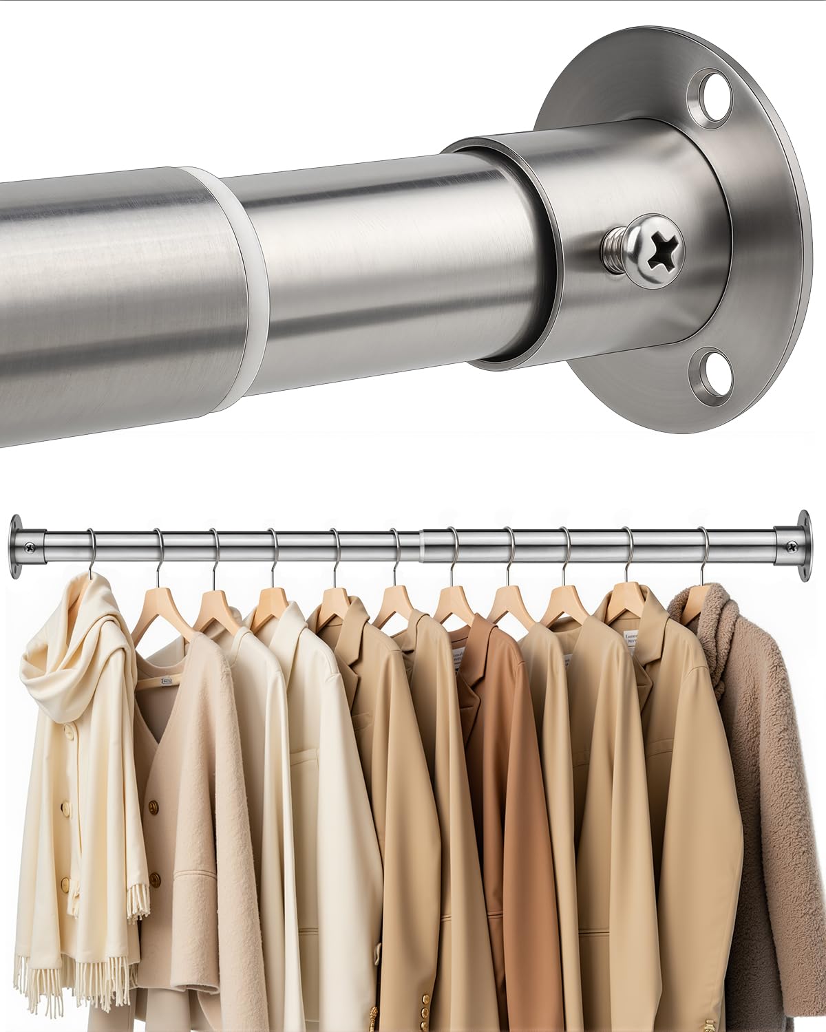 Photo 1 of CTSZOOM Closet Rods For Hanging Clothes, 17-40 Inch Heavy Duty and Stepless Adjustable Closet Poles, Stainless Steel Closet Hanging Rod for Closet, Wardrobes, Laundry Room, Bathroom, RV (Silver)