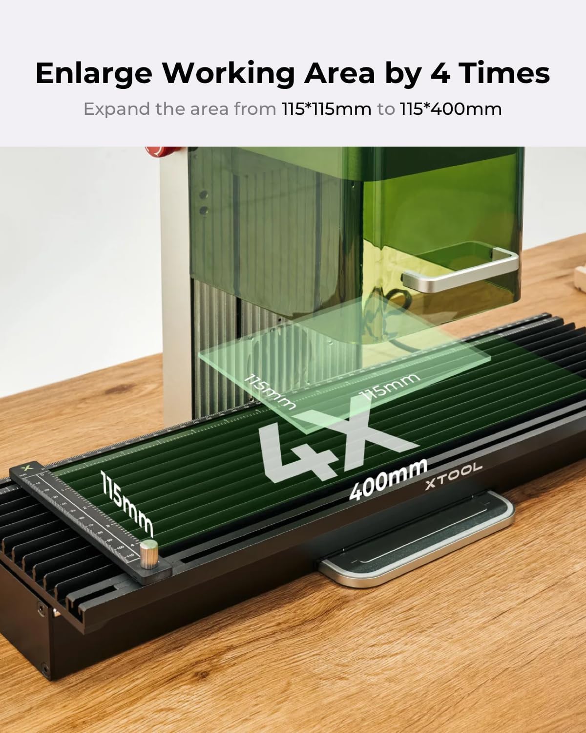 xTool F1 Slide Extension for F1 only, Expand The Laser Engraving Area to 115 * 400mm, Longer Laser Engraving and Cutting for Laser Engraver, 5 Clamps Included for Stability
