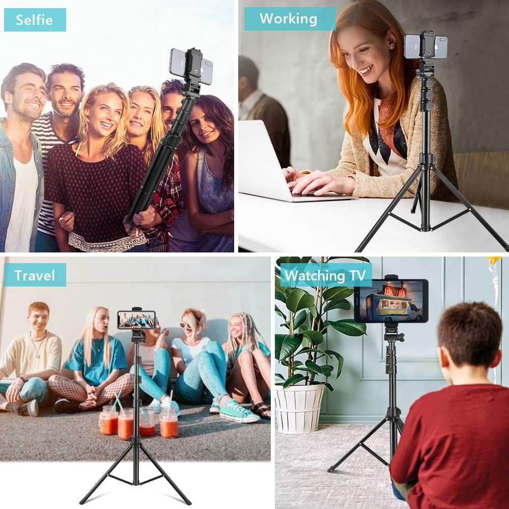 Selfie Stick & Phone Tripod, Sensyne 67" Extendable Travel Tripod Stand with Universal Phone/Pad Clip, Remote Shooting Compatible with iOS & Android Devices, Tripod for Video Shooting, Vlog: Camera & Photo