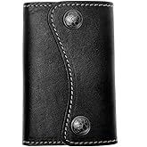 ZLYC Genuine Leather Keychain Key Wallet 6 Hook Button Closure Key Holder Case with Card Holder