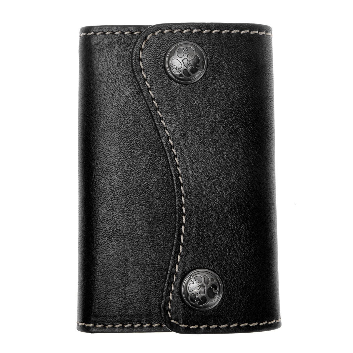 ZLYC New Genuine Leather Two Buttons Key Wallet Card Holder Key Case Keychain (Black)