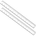 2 Pack 40cm Plastic Straight Ruler with Inches and Metric Measuring for Student, School, Office, Construction (Clear, 15 3/4 inch)