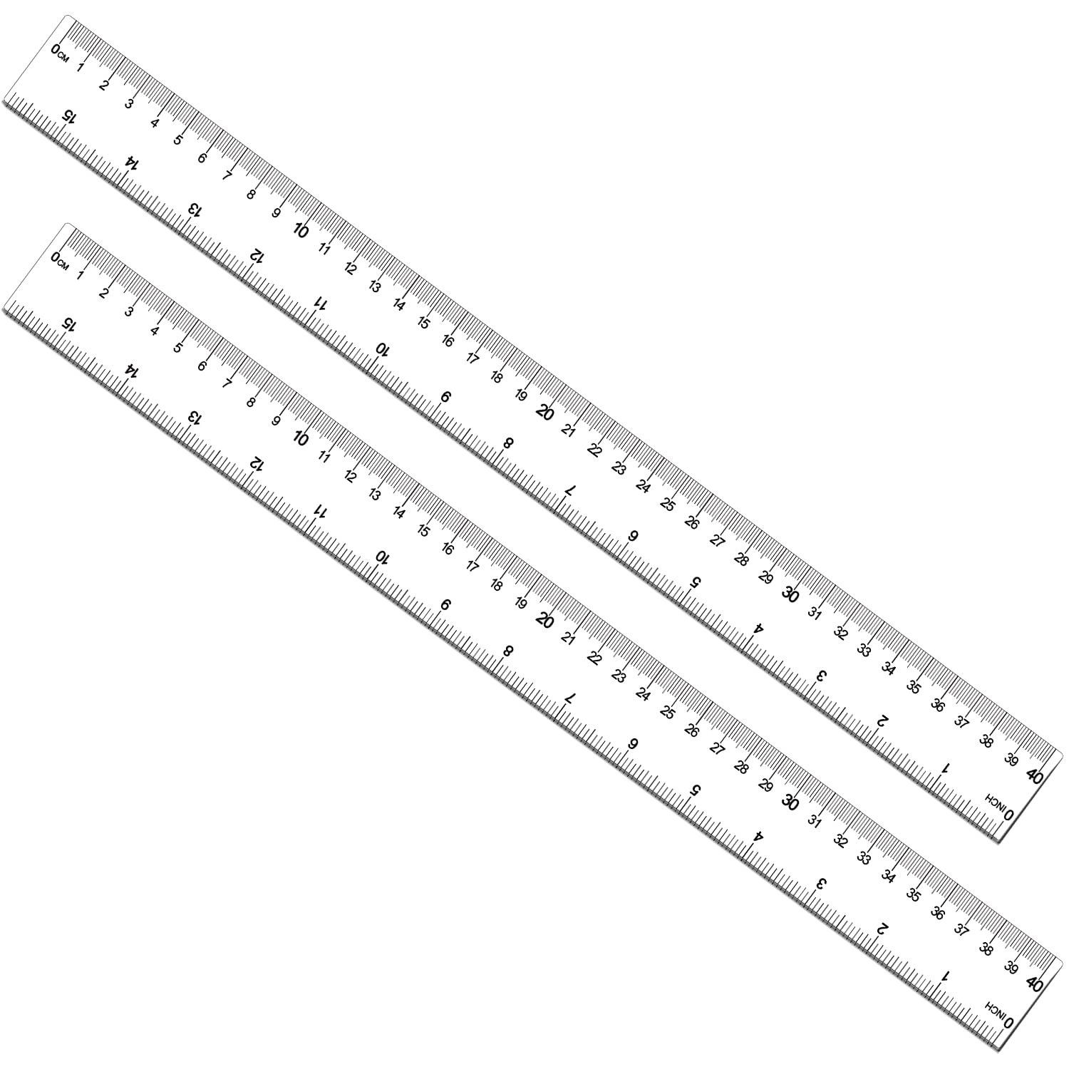 Photo 1 of 2 Pack 40cm Plastic Straight Ruler with Inches and Metric Measuring for Student, School, Office, Construction (Clear, 15 3/4 inch)