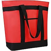 CIVJET Insulated Reusable Tote Bag for Grocery Shopping for Women, Pizza/Food Delivery Bag to Keep Food Cold/Hot for Commercial Food Transport, Cooler bags for Travel/Beach/Picnic, Non-Waterproof, Red