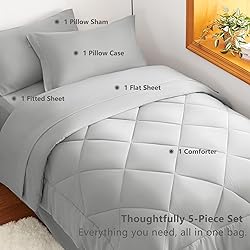 CozyLux Twin Comforter Set with Sheets Light Grey