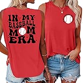 Baseball Mom Shirts for Women:Baseball Graphic Tank Tops Casual Sleeveless Tee Shirt Game Day Vest Top