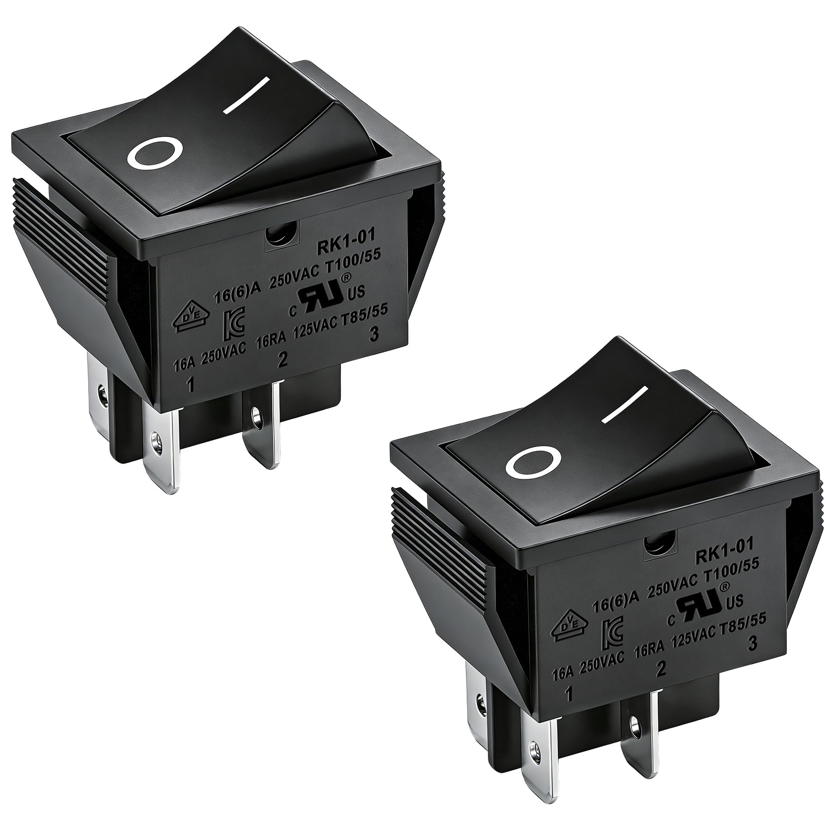 Heschen Rocker Switch ON-OFF DPST 4 Terminals 16A 250VAC Black 2Pack