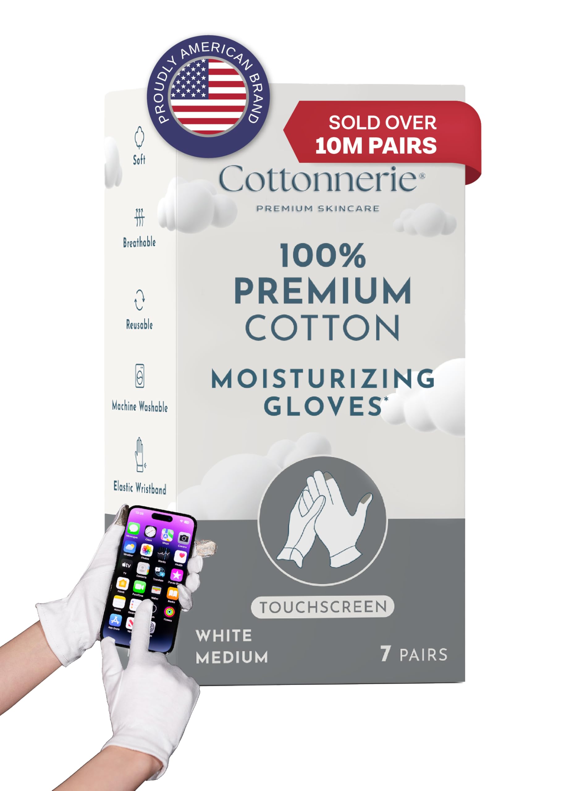 Gaxcoo Cottonnerie Cotton Gloves for Dry Hands Sleeping, Moisturizing Gloves Overnight, Hand Moisturizer Gloves, Moisture Gloves for Dry Hands Overnight, Eczema Gloves, Medium 7 Pair, Touchscreen