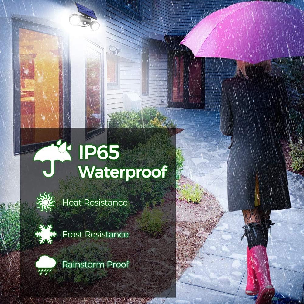 Upgrade Solar Motion Sensor Lights Outdoor, Super Bright LED Lamp IP65 Waterproof 360° Adjustable Solar Powered Wall Light Dual Head Spotlight Flood Security Lights for Yard Garage Patio Porch, 2 Pack - - 