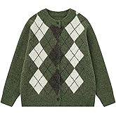 Bakyarder Women’s Vintage Argyle Knit Cardigan Preppy Style Button Down Sweater with Long Sleeves