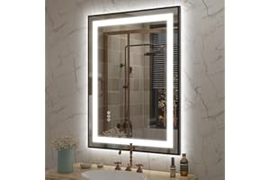 OKPAL 24x32 LED Bathroom Mirror with Black Frame, Lighted Mirrors for Bathroom Wall, Frontlit & Backlit LED Bathroom Vanity Mirror, Anti-Fog, Dimmable, Shatterproof, ETL Listed