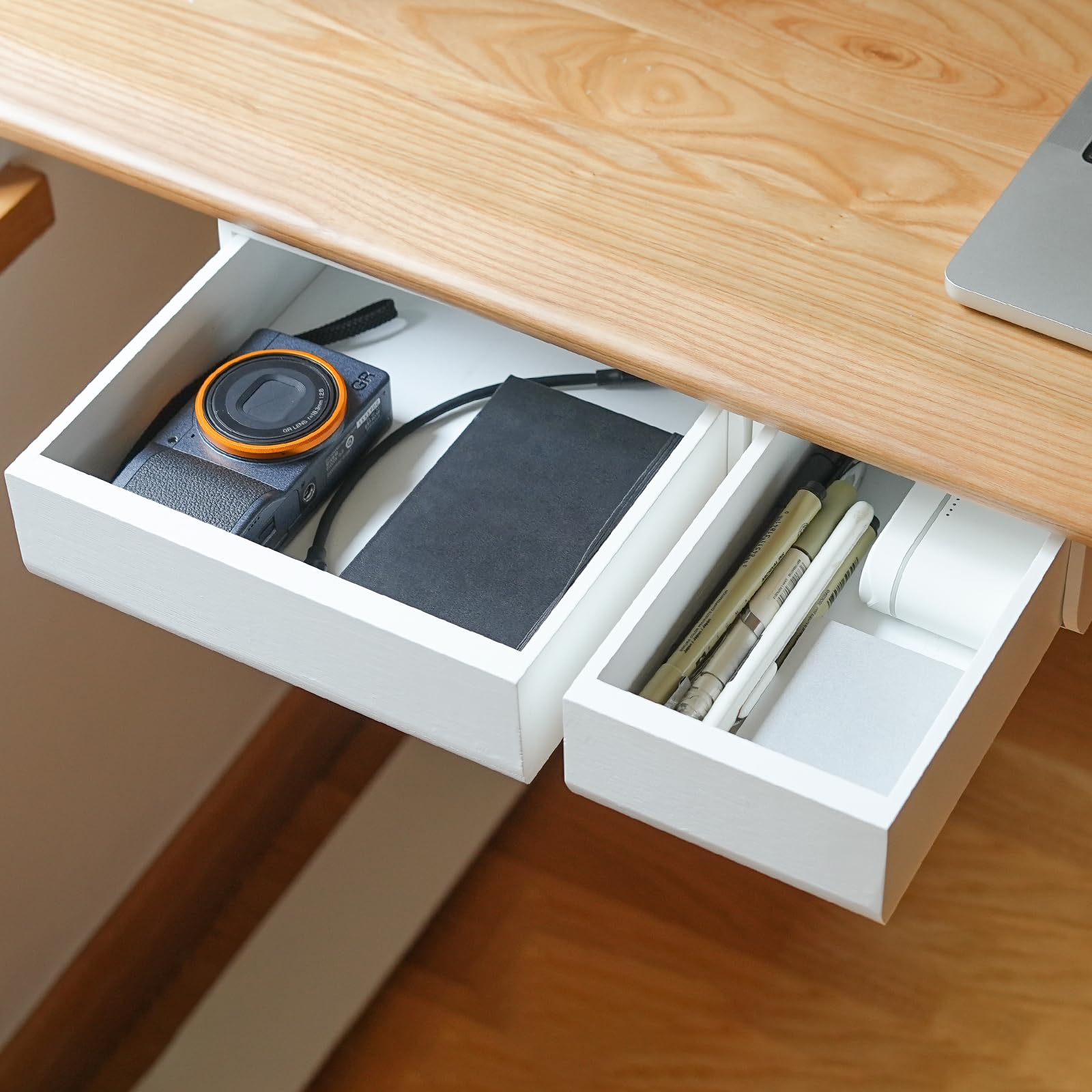 Photo 1 of ROCDEER Under Desk Drawer Bamboo, Slide Out Desk Drawer Attachment, Self-Adhesive Under Desk Storage for Organizer (White)