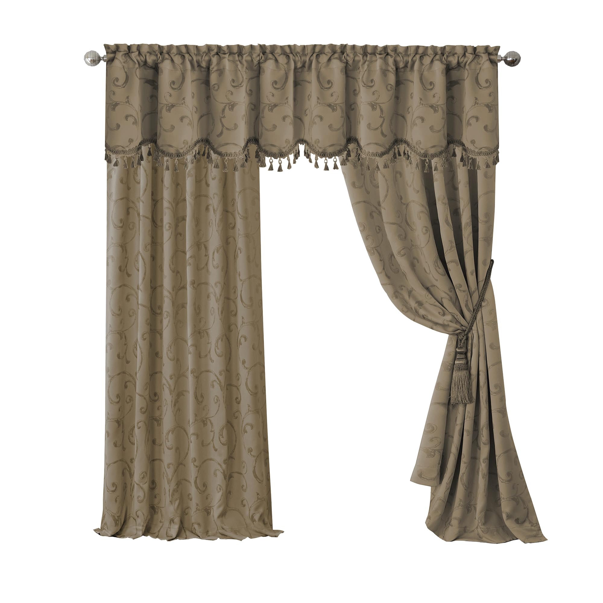 Elrene Home Fashions Mia Jacquard Scroll Blackout Window Curtain, 52" x 95" (1 Panel), Taupe