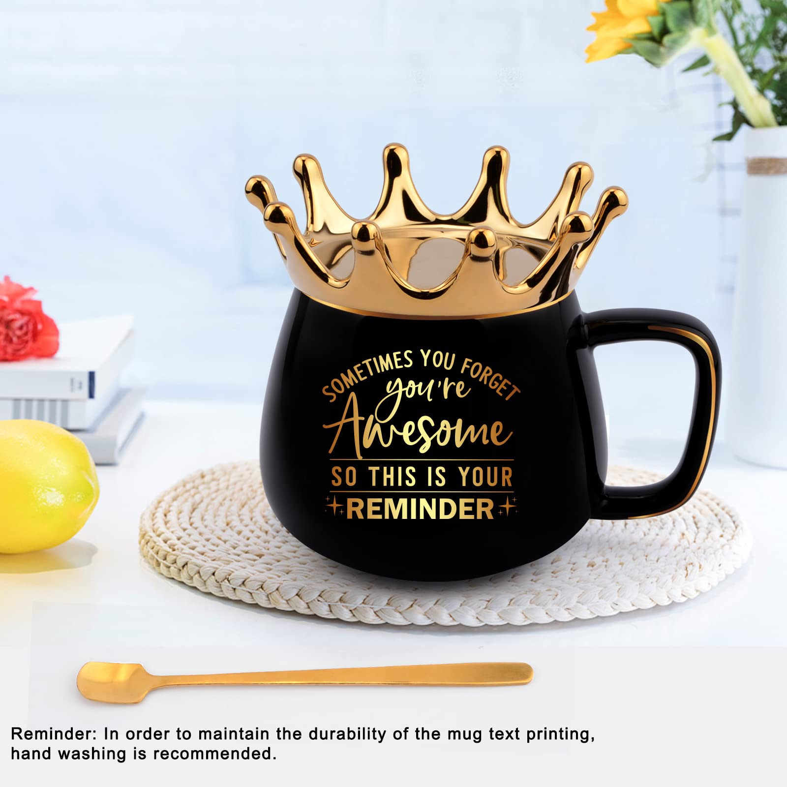 Thank You Gifts for Women-Sometimes You Forget Your Awesome-Funny Crown Coffee Mugs with Card for Graduation, Thank You Employee Appreciation Gifts for Boss Coworker Teacher(Black)