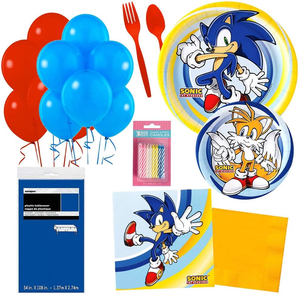 BirthdayExpress Sonic the Hedgehog Party Tableware and Balloon Party Kit for 16 Guests