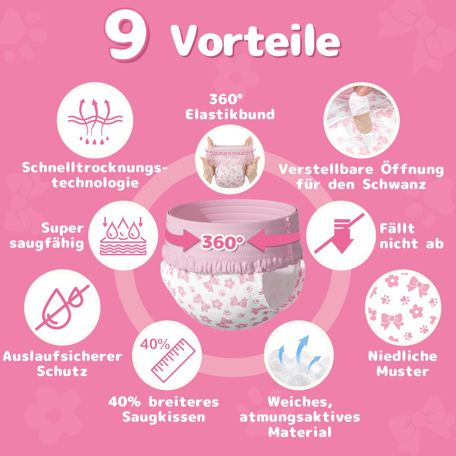 Dono Hundewindeln für Hündinnen, 10 Stück, Läufigkeitshose, Hunde Windeln Weiblich, Pull-up-Hundewindeln, Windeln für Hunde, Katzenwindeln, super saugfähig, incontinenz, XS (20-38 cm) 6