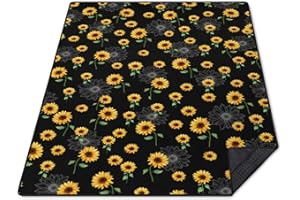 Cuslnox Picnic Blankets Waterproof Foldable Extra Large,80"x 60" Outdoor Beach Blanket Waterproof Sandproof,3-Layer Lightweight Handy Mat Tote Picnic Camping Rugs for Outside Your Rv(Black Sunflowers)