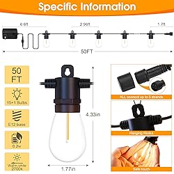 Outdoor String Lights with Remote - Dimmable 50FT