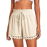 Dokotoo Womens Shorts Summer Casual Loose Elastic Waist Drawstring Lace Boho Beach Cover Up Shorts