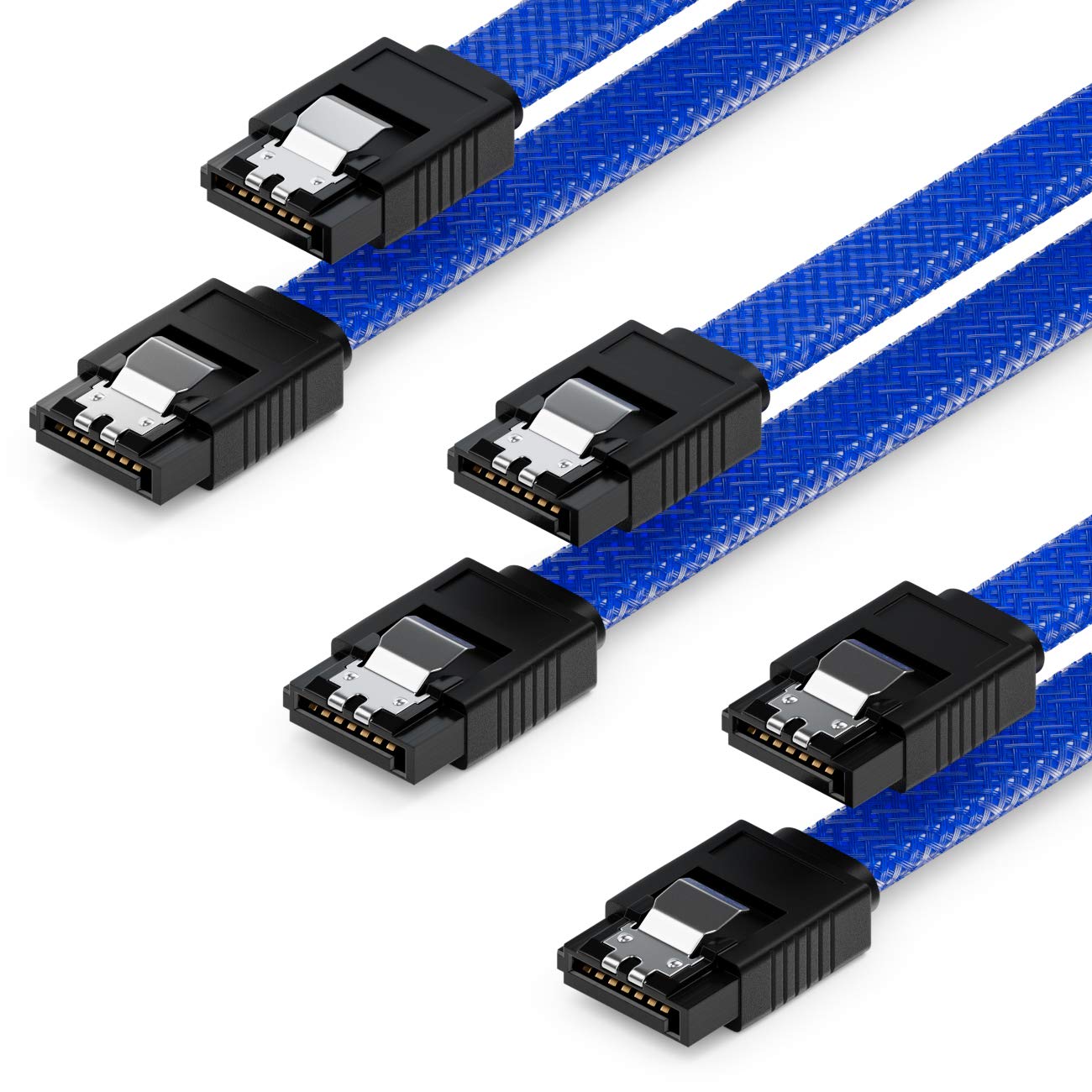 deleyCON 3x 50cm (1.64 ft.) SATA 3 Nylon Cable Set Data Cable 6 Gbit/s Connector Connection Cable Main Board HDD SSD Hard Drive 2 S-ATA Connector Straight Blue